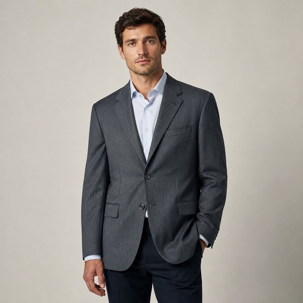 Hickey Freeman Wool Gray Pinstripe Blazer Mens 46R Made in USA Sport Coat